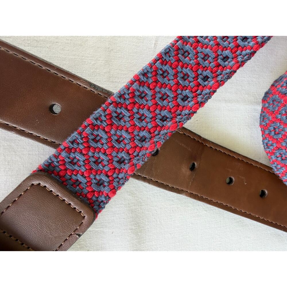 Preppy Coastal Men's XL Red/Navy Woven Belt Fisherman Nautical Heritage Golf